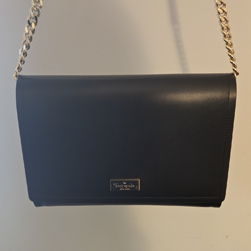 Kate Spade Black Shoulder Bag with Gold Chain And Pink Interior